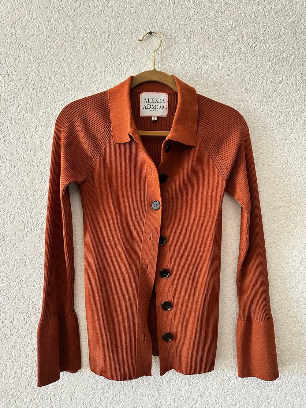 Alexia Admor Burnt Orange Button-Front Ribbed Cardigan